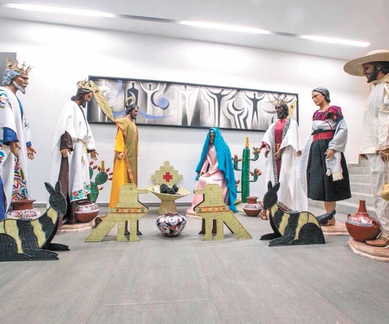 En la elaboración del nacimiento se utilizaron materiales como obsidiana suprema, textiles, bordados, carrizos, latón, ixtle, palma y madera. CORTESÍA