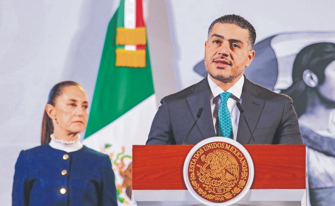 En la conferencia de de prensa de la presidenta Sheinbaum, Omar García Harfuch informó del aseguramiento de la droga. Foto: de Axel Sánchez. EL UNIVERSAL