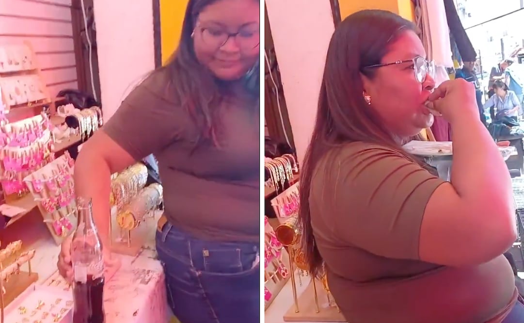 Una mujer se ha vuelto viral en redes sociales luego de invadir un puesto de joyería para comer tacos. Foto: X