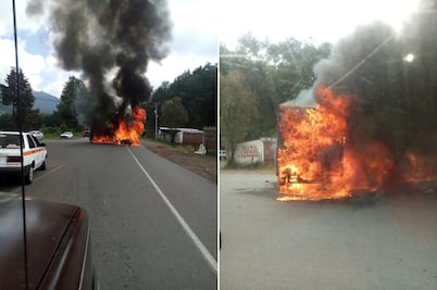 Incendian normalistas cuatro vehículos en Michoacán