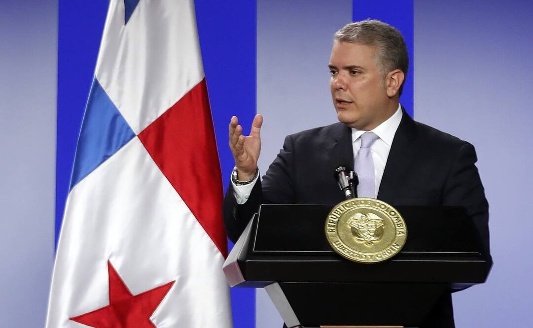 El presidente de Colombia, Iván Duque, en una conferencia de prensa en Bogotá (Foto: EFE)