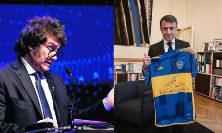 Milei agradece a Macron tras una foto con la camiseta de Boca Juniors autografiada por él