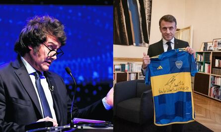 Milei agradece a Macron tras una foto con la camiseta de Boca Juniors autografiada por él
