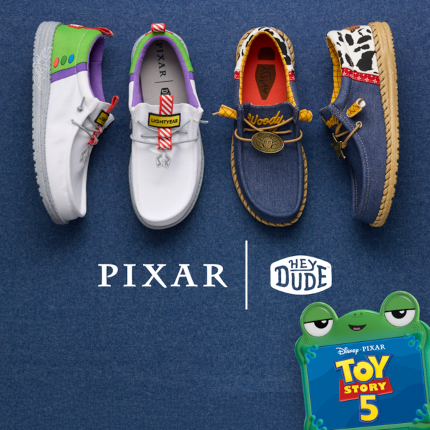 Estos son los tres modelos de mocasines de la colección Hey Dude x Toy Story. Foto: Cortesía Hey Dude