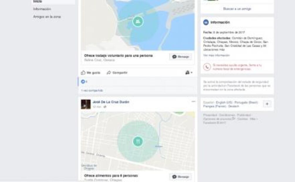 Ofrecen ayuda para afectados por sismo de 8.2 en Facebook