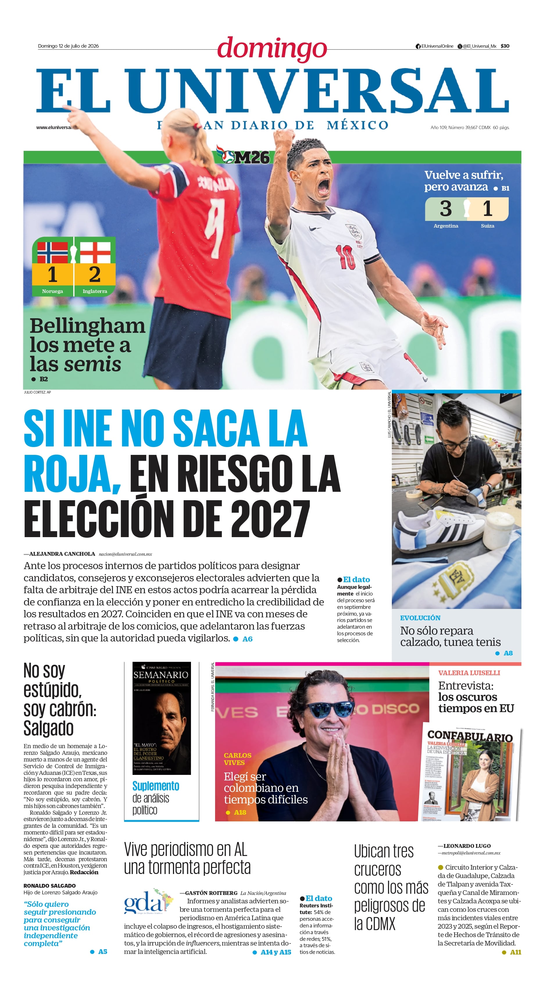 Portada impresa del 12 de julio de 2026