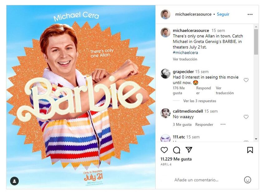 Michael Cera en Barbie. / Foto: Instagram.