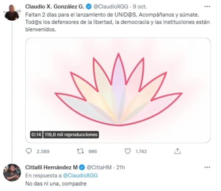 “No das ni una, compadre”, dice Citlalli Hernández a Claudio X. González por nuevo grupo opositor