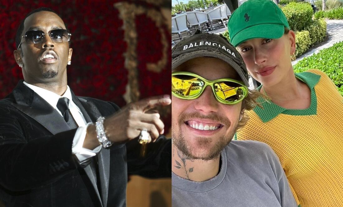 Hailey Bieber, Justin Bieber y el rapero "Diddy" Combs. Foto: Instagram oficial de Hailey/AP Photo/Kathy Willens.