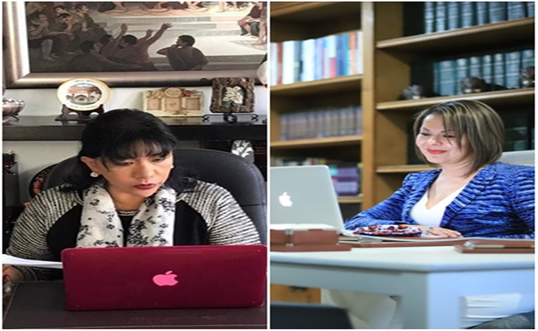 Anabell Ávalos Zempoalteca y Minerva Hernández Ramos, aspirantes a la candidatura al gobierno estatal por la Coalición “Unidos por Tlaxcala". Foto: Especial