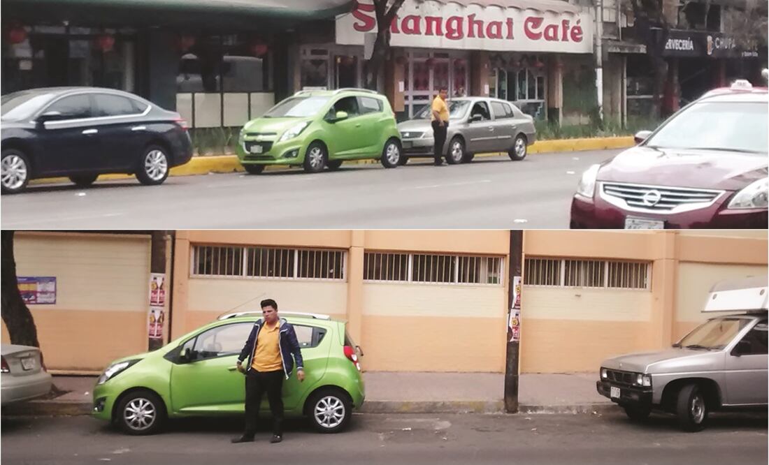 En la primera foto se observa que personal de 'valet parking' recibe un auto verde sobre avenida Revolución y posteriormente un empleado se lleva el vehículo y lo estaciona en la colonia Escandón (FOTOS: GERARDO SUÁREZ. EL UNIVERSAL)