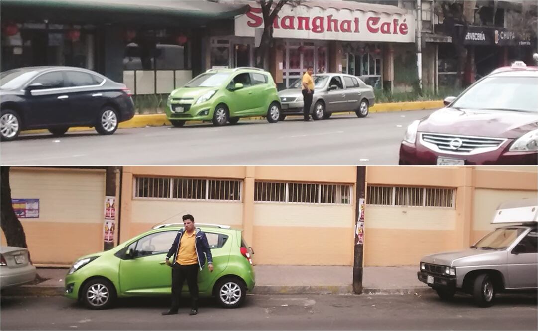 En la primera foto se observa que personal de 'valet parking' recibe un auto verde sobre avenida Revolución y posteriormente un empleado se lleva el vehículo y lo estaciona en la colonia Escandón (FOTOS: GERARDO SUÁREZ. EL UNIVERSAL)