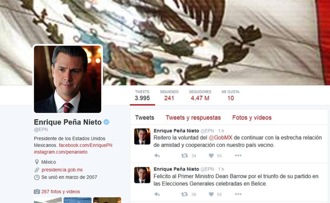 El mandatario mexicano escribió: “Felicito al Primer Ministro Dean Barrow por el triunfo de su partido en las Elecciones Generales celebradas en Belice” (TOMADA DE TWITTER)