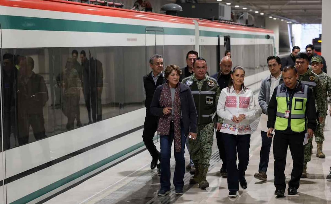 La presidenta Claudia Sheinbaum y la gobernadora del Edomex, Delfina Gómez en reporte de avances del tren suburbano al AIFA el domingo 21 de diciembre de 2025 / Foto: Hugo Salvador. EL UNIVERSAL