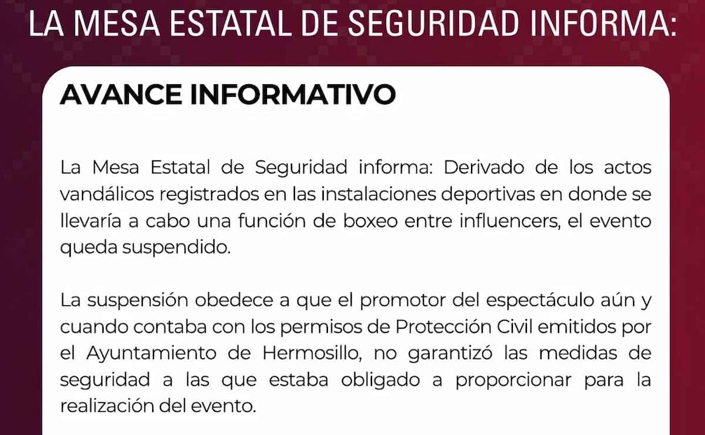 De acuerdo con la autoridad, el promotor contaba con permisos de Protección Civil emitidos por el Ayuntamiento de Hermosillo; sin embargo, no habría garantizado las medidas de seguridad necesarias para la realización del espectáculo. | Foto: Especial.