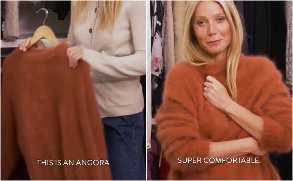 Recientemente, Goop publicó un video de Paltrow dando un recorrido las prendas favoritas de su clóset, en el que promocionó un suéter hecho de lana de Angora. Foto: Instagram