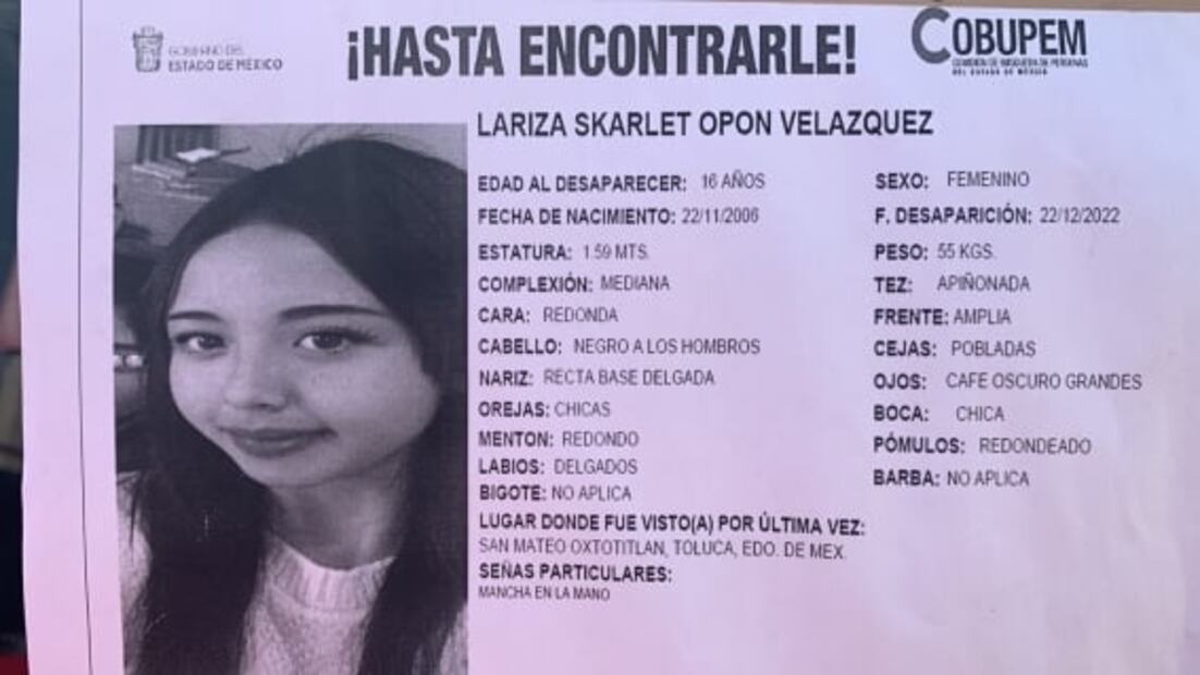 “¡Hasta encontrarte, Lariza!”, policías y familiares se unen para buscar a joven desaparecida en Toluca