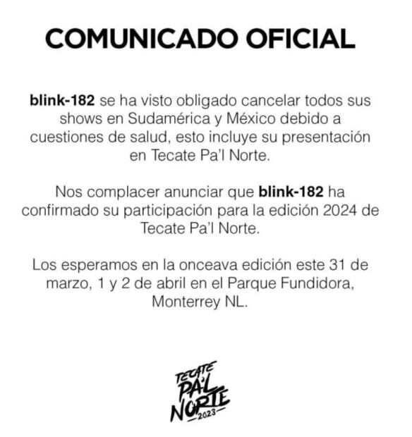 Blink-182 suspende gira por México y Sudamérica