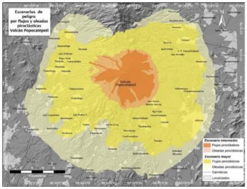 Should the Popocatépetl erupt, which states are at risk?