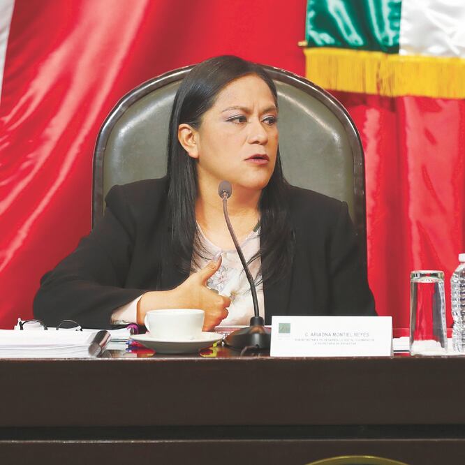 Se retira de emergencia. La subsecretaria de Bienestar, Ariadna Montiel, fue trasladada a un hospital del ISSSTE, luego de exponer el tema de estancias. YADÍN XOLALPA. EL UNIVERSAL
