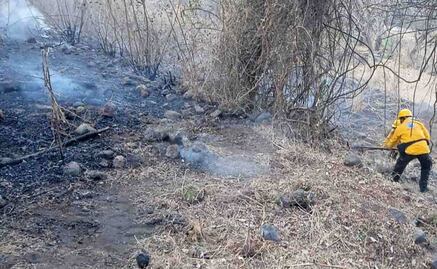 Bomberos combaten incendio forestal en cerro del Tlatoani en Tlayacapan, Morelos