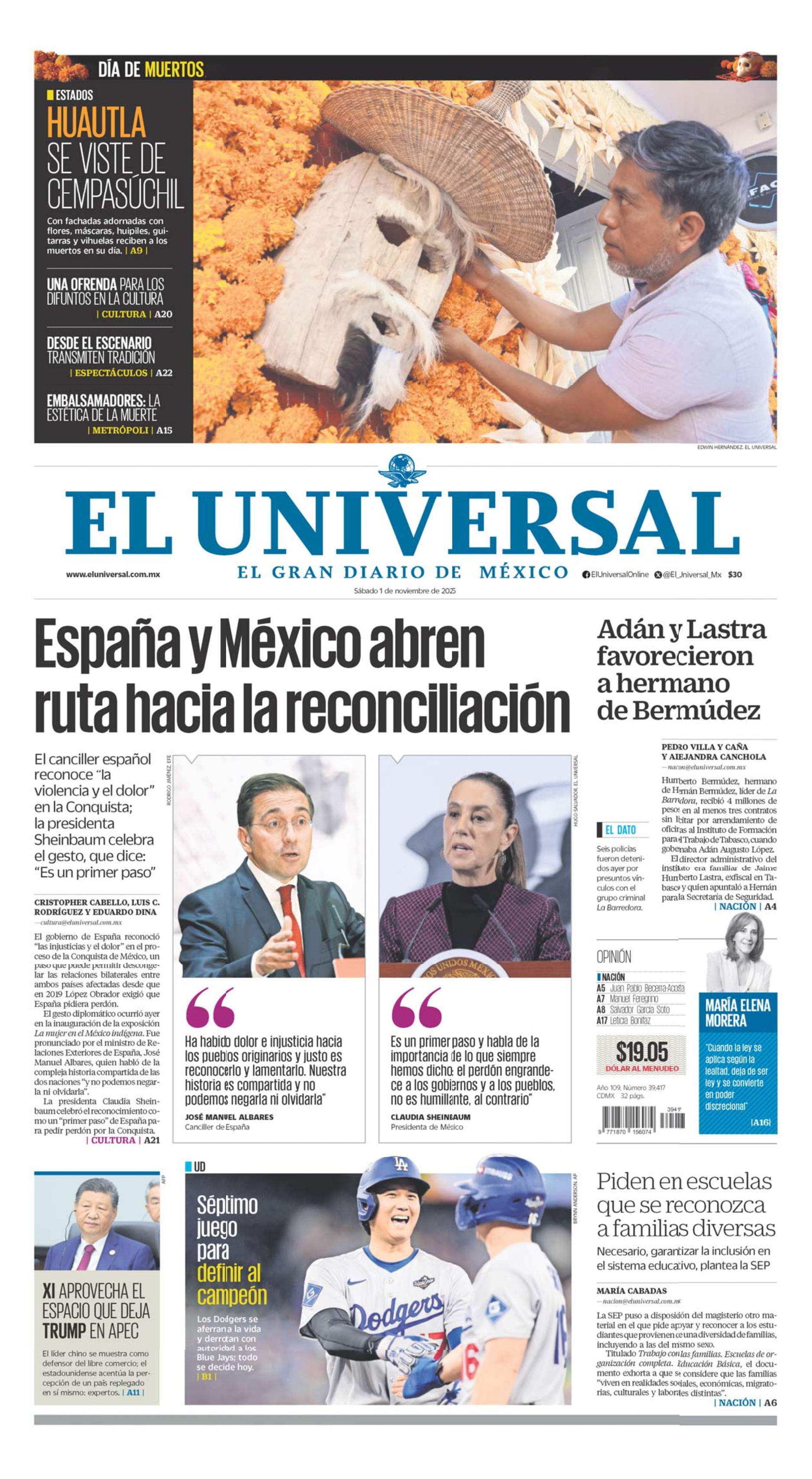 Portada impresa del 1° de noviembre de 2025