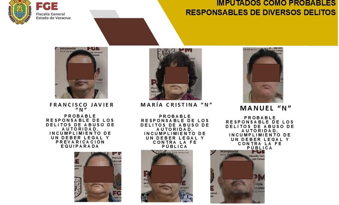 Todos los detenidos están involucrados en una presunta amplia red de corrupción para despojar terrenos en el sur de Veracruz (10/01/2025). Foto: Especial