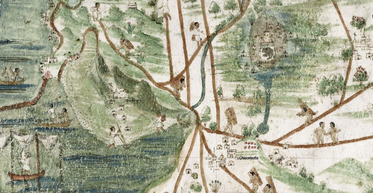 Región de Ecatepec incluida en el Mapa de Uppsala, elaborado en 1540, y que ilustra la diversidad de calles y caminos en la Nueva España. Foto: Especial