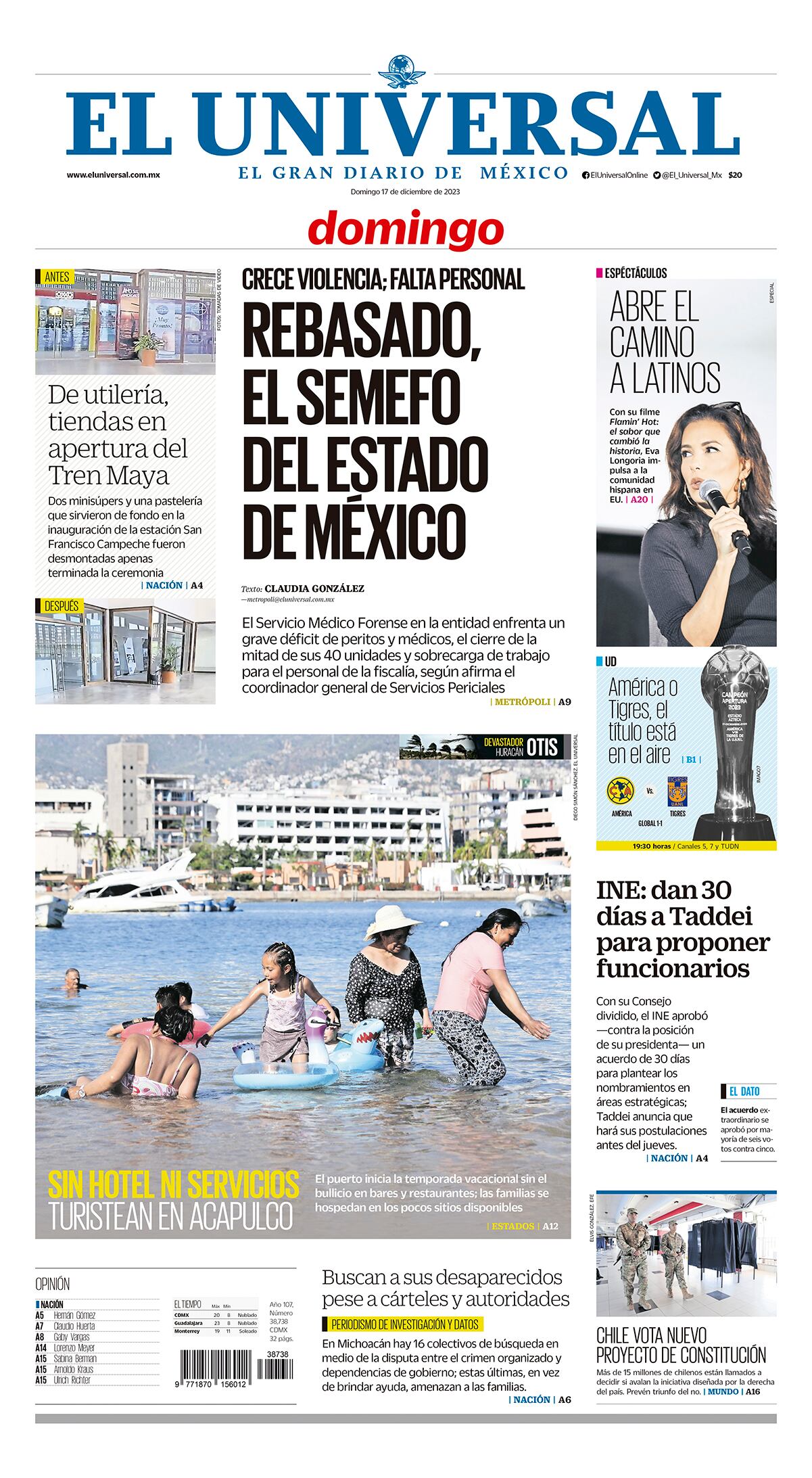Portada impresa del 17 de diciembre del 2023