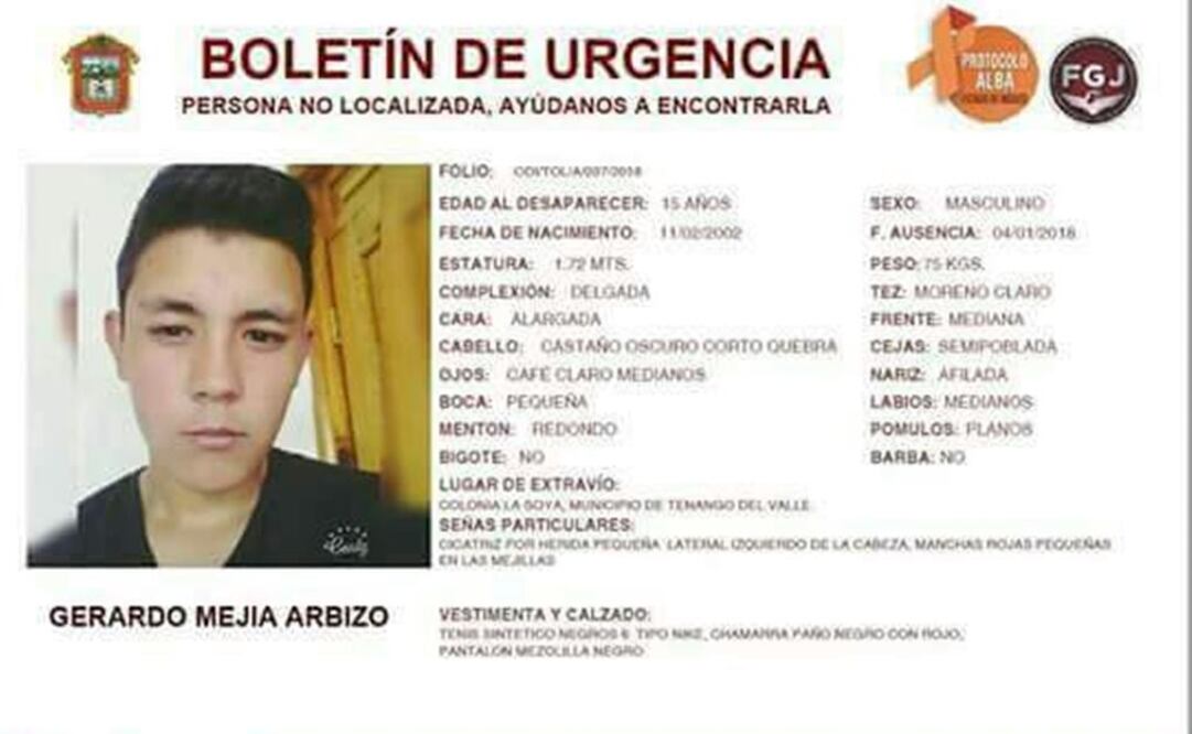 Denuncian desaparición de adolescente en Tenango Del Valle