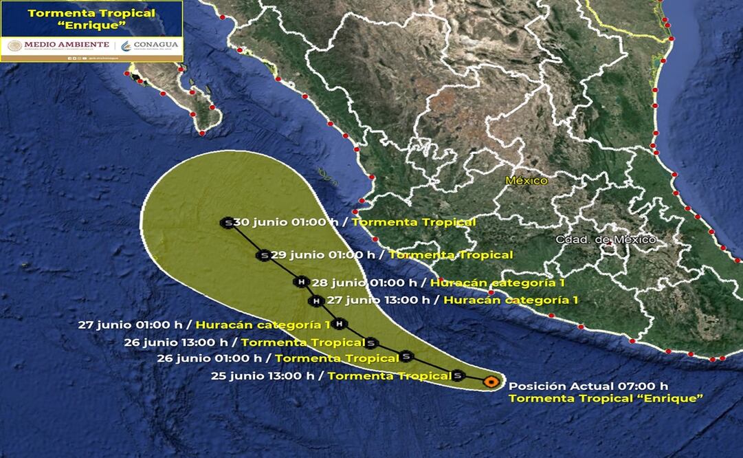 Se forma tormenta tropical "Enrique" al sur de Zihuatanejo Foto: Conagua