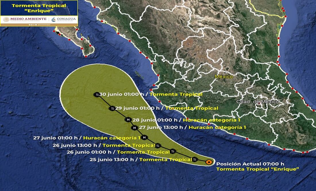 Se forma tormenta tropical "Enrique" al sur de Zihuatanejo Foto: Conagua
