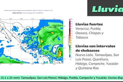 Prevén lluvia y frío esta noche en centro y sur del país