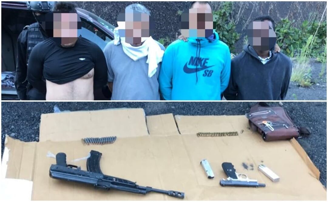 A los cuatro implicados se les aseguró dos armas de fuego y cartuchos útiles. (Fotografía: Especial )