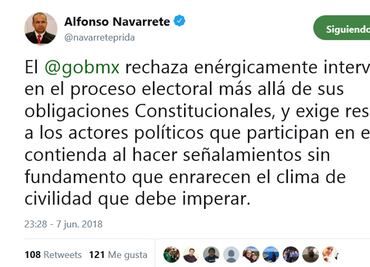 Navarrete rechaza intervención del gobierno tras acusación de Anaya