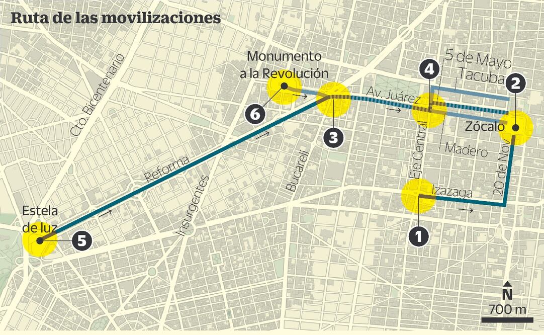 Foto: Rutas de las movilizaciones. EL UNIVERSAL.