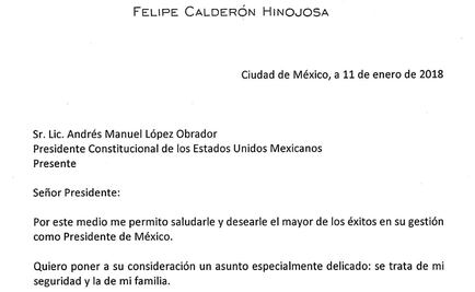 "Súbitamente mi familia ha quedado desprotegida". Carta íntegra de Felipe Calderón a AMLO