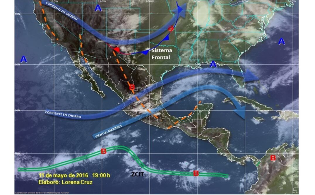 Imagen del Servicio Meteorológico sobre factores que favorecen ambiente caluroso y lluvias en el país. /Especial