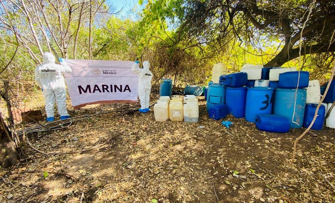 Elementos de la Secretaría de Marina (Semar) en coordinación con la Fiscalía General de la República (FGR), localizó y neutralizó un laboratorio clandestino. Foto: Especial