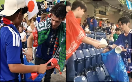 Afición de Japón recoge la basura en el Estadio Monterrey tras histórico triunfo en el Mundial 2026