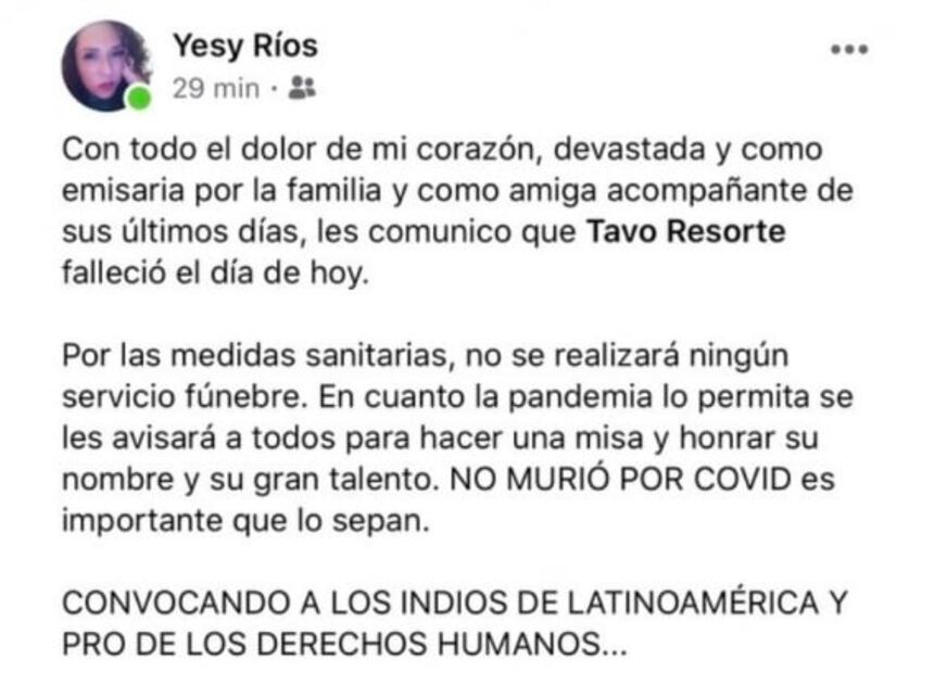 Fallece el cantante de rock Tavo Resorte