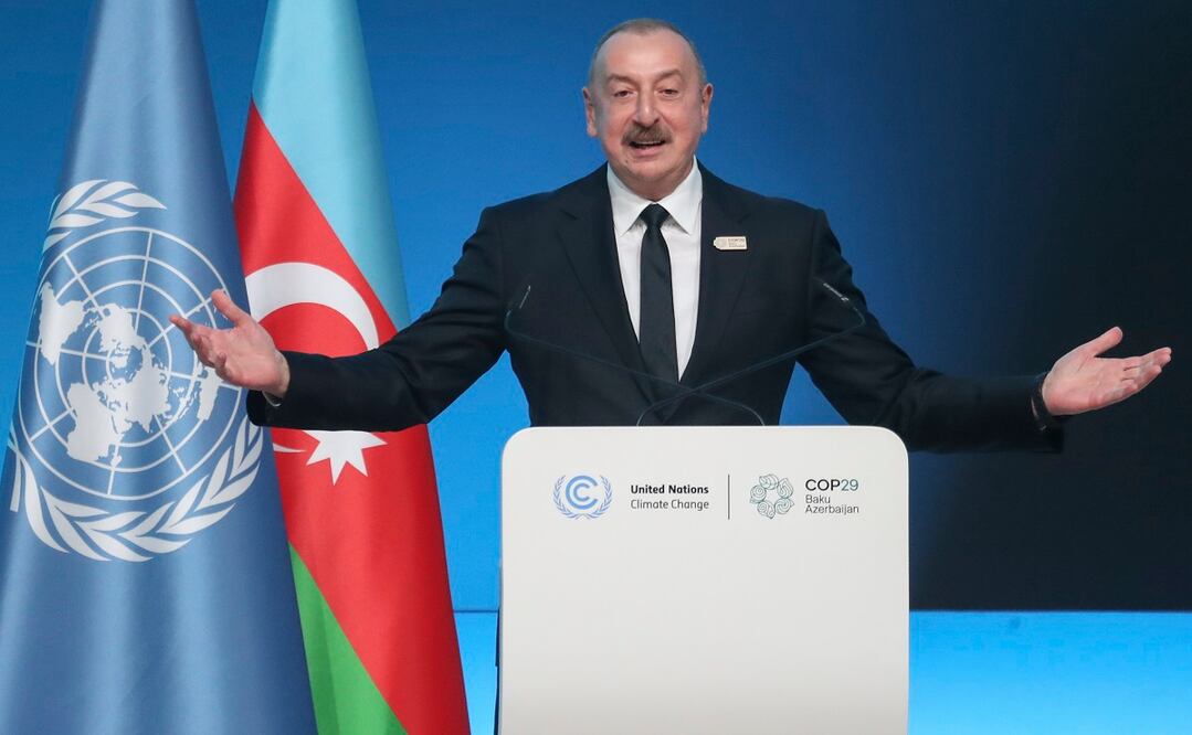 El presidente de Azerbaiyán, Ilham Aliyev, pronuncia un discurso en la Conferencia de las Naciones Unidas sobre el Cambio Climático COP29 en Bakú, Azerbaiyán, el 12 de noviembre de 2024. Foto: EFE