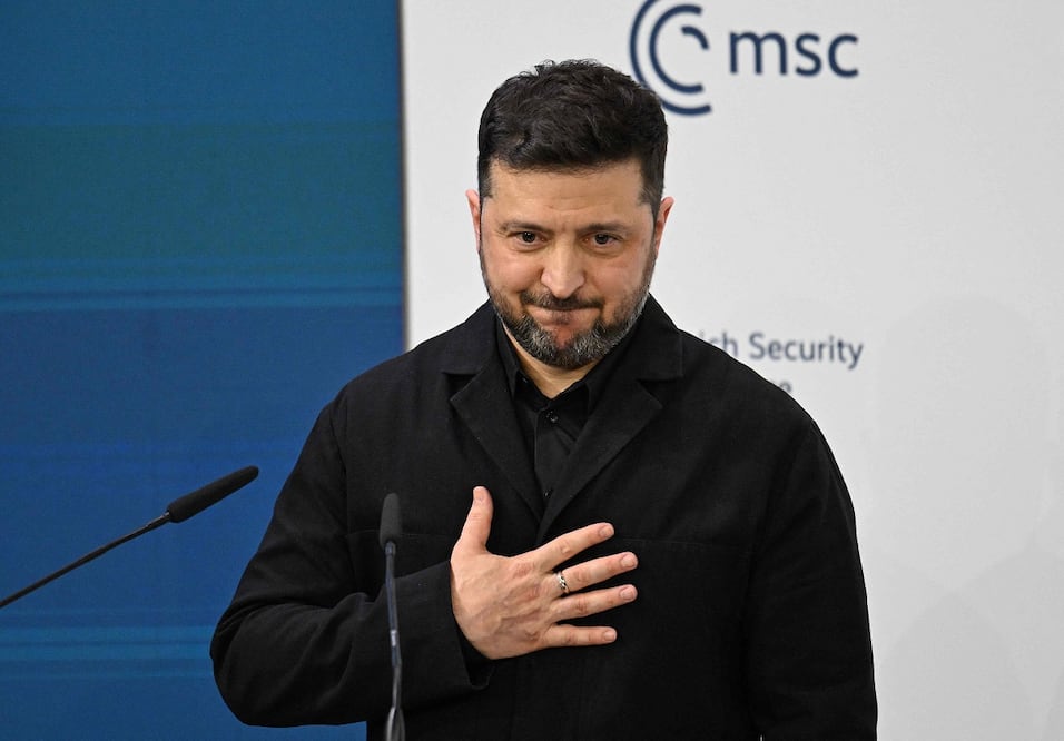 El presidente ucraniano, Volodimir Zelensky, interviene durante la 62 Conferencia de Seguridad de Múnich. Foto: AFP