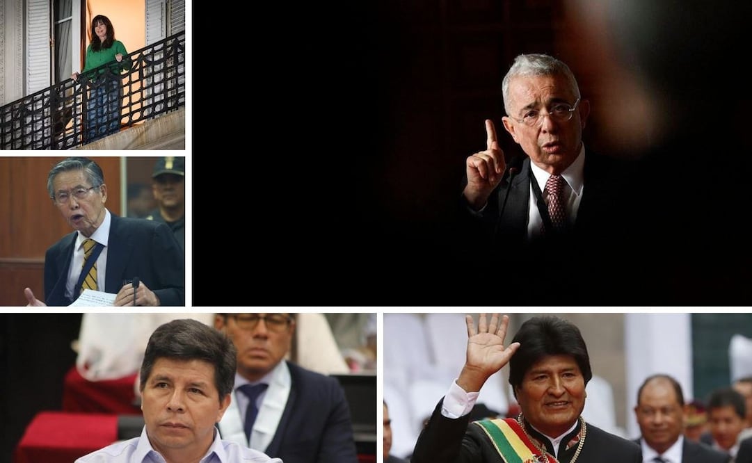Cristina Kirchner (Argentina), Pedro Castillo (Perú), Alberto Fujimori (Perú), Evo Morales (Bolivia) y Álvaro Uribe (Colombia) son algunos de los expresidentes que han sido llevados a juicio en sus países. (29/07/25) Fotos: Archivo