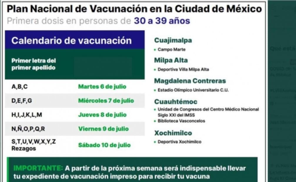Inicia vacunación Covid para adultos de 30 a 39 años en 5 alcaldías de CDMX