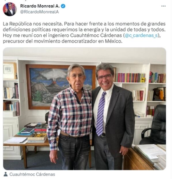 “La República nos necesita”: Ricardo Monreal y Cuauhtémoc Cárdenas sostienen encuentro