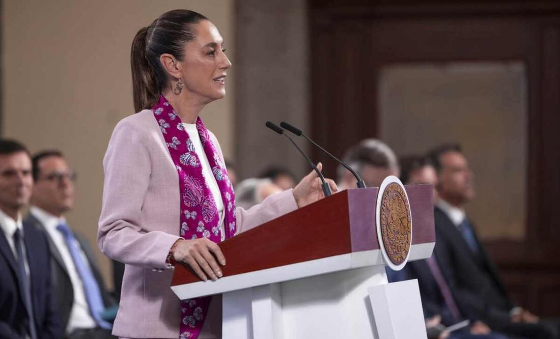 La presidenta Claudia Sheinbaum durante la mañanera del 7 de agosto de 2025. Foto: Presidencia.