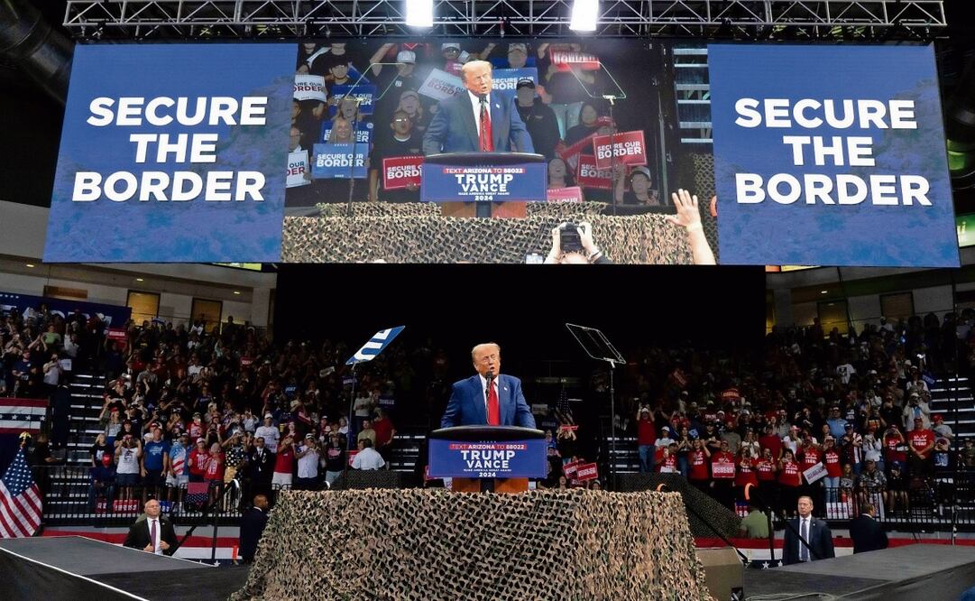 El candidato presidencial republicano de Estados Unidos, el exmandatario Donald Trump, en un mitin en el Findlay Toyota Center, en Prescott Valley, Arizona, el 13 de octubre pasado. Foto: Rebecca Noble / AFP