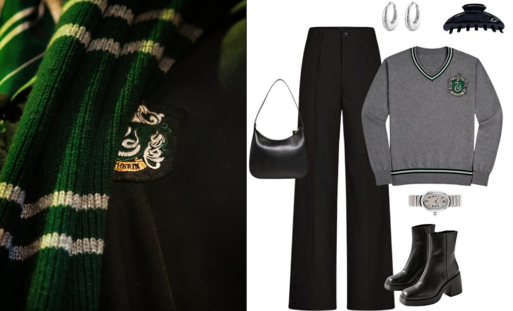 Slytherin se reinventa con verdes intensos y detalles elegantes para un outfit más chic y urbano. Fotos: Unsplash / Toon Merch