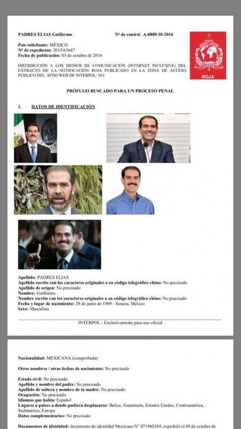 Interpol emite ficha roja para localizar a Padrés